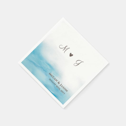ダスティブルー素朴モノグラムビーチ結婚式 スタンダードカクテルナプキン (角)