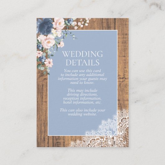 ダスティブルー素朴赤面ウッドレースフローラ詳細 エンクロージャーカード (正面)
