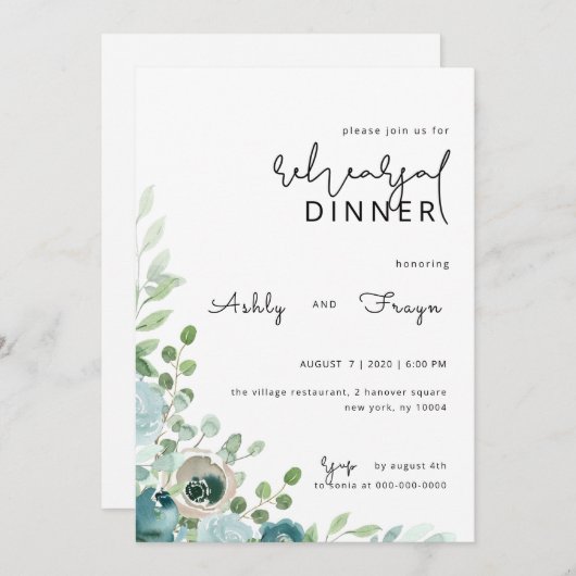 ダスティブルー結婚のリハーサルディナー招待状 招待状 (正面/裏面)