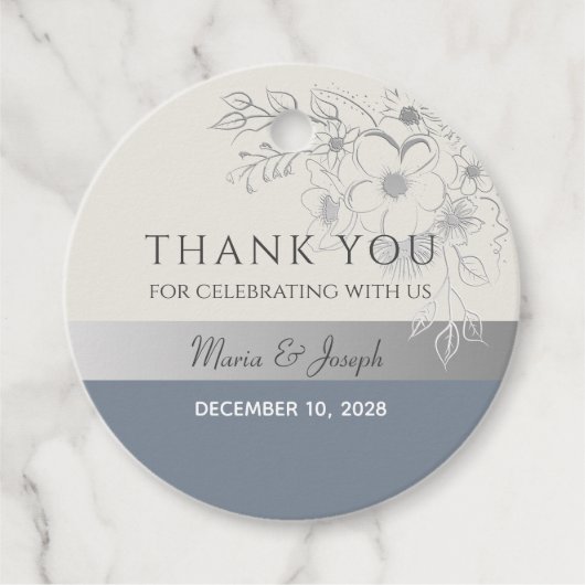 ダスティブルー結婚の感謝メッセージカード フェイバータグ (正面)