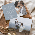 ダスティブルー結婚ズサンキューカードフライヤー チラシ<br><div class="desc">フロント結婚とバックに写真がある予算のサンキューカード。サンキューカードにはモダン、結婚式の日のお祝いの後に使用するエレガント、シンプルタイポグラフィとモダン使用する手書き文字文字が含まれている。</div>