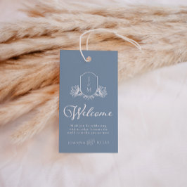 ダスティブルー結婚ズモノグラムクレストウェルカムラベル ギフトタグ