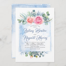 ダスティブルー結婚ズ |石板ブルーと赤面ピンク 招待状