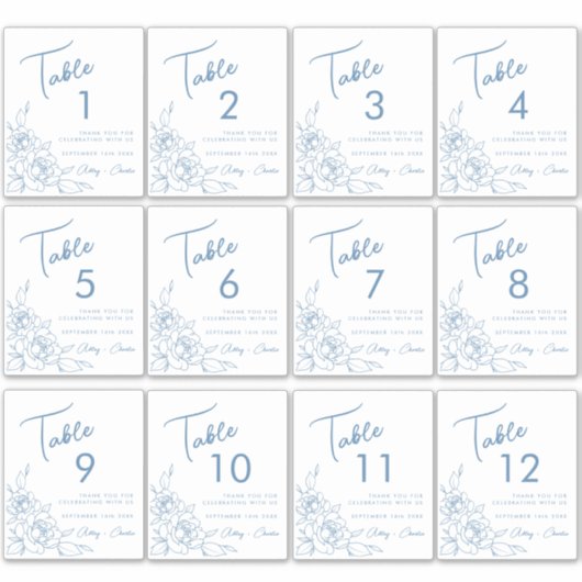 ダスティブルー結婚フローラのワインラベルテーブル番号 シール (正面)