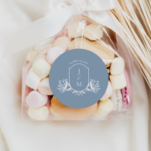 ダスティブルー結婚フローラの凸型丸ラベル ラウンドシール