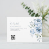 ダスティブルー結婚フローラのQRコードRSVPカード サンキューカード (スタンド正面)