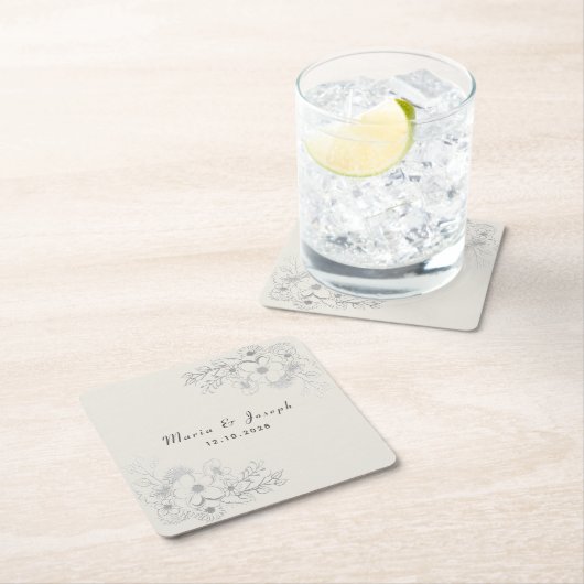 ダスティブルー結婚フローラ紙コースター スクエアペーパーコースター (インサイチュ)