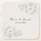 ダスティブルー結婚フローラ紙コースター スクエアペーパーコースター (正面)