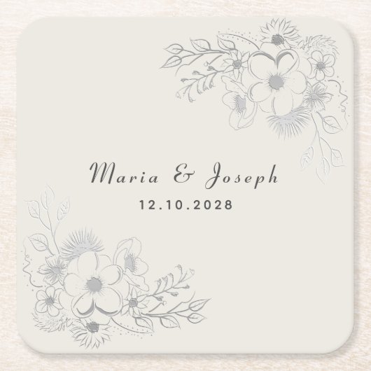 ダスティブルー結婚フローラ紙コースター スクエアペーパーコースター (正面)
