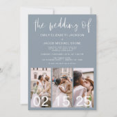 ダスティブルー結婚ミニマルQRコード 招待状 (正面)