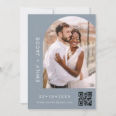 ダスティブルー結婚ミニマルQRコード 招待状 (裏面)