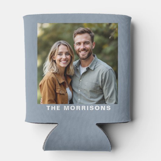 ダスティブルー結婚式の引き出物フォトミニマルモダンリスト 缶クーラー (裏面)