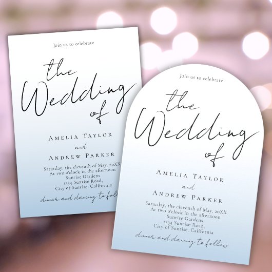 ダスティブルー結婚式招待状アーチフォトQRコード 招待状