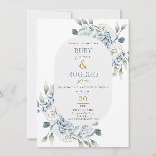 ダスティブルー結婚式招待状スペインのイン 招待状 (正面)