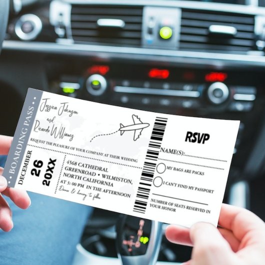 ダスティブルー結婚式招待状ボーディングパスチケット 招待状