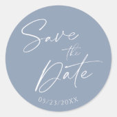 ダスティブルー結婚式招待状差出人住所ラベル ラウンドシール (正面)