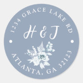 ダスティブルー結婚式招待状差出人住所ラベル ラウンドシール (正面)