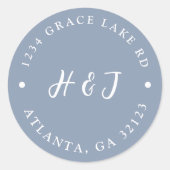 ダスティブルー結婚式招待状差出人住所ラベル ラウンドシール (正面)