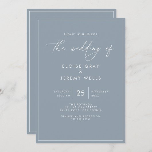 ダスティブルー結婚式招待状 招待状 (正面/裏面)