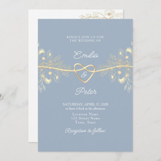 ダスティブルー結婚式招待状 招待状 (正面/裏面)