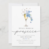 ダスティブルー花びらパール&プロセッコブライダルシャワー 招待状 (正面)