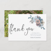 ダスティブルー花模様イラストレーションスクリプトの写真 サンキューカード (正面/裏面)