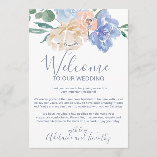 ダスティブルー花模様ウェルカムレター&旅程 プログラム (正面)