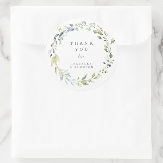 ダスティブルー花模様サンキューステッカーラベル ラウンドシール (バッグ)