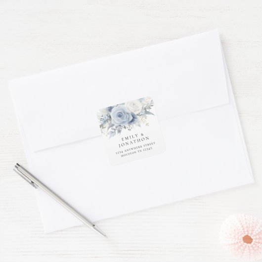 ダスティブルー花模様戻り名住所Clasi スクエアシール (封筒)