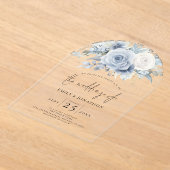 ダスティブルー花模様結婚ズアクリル アクリル招待状 (レイダウン)