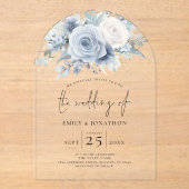 ダスティブルー花模様結婚ズアクリル アクリル招待状 (正面)