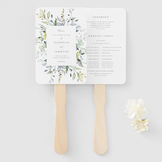 ダスティブルー花模様結婚式 プログラムファン ハンドファン (正面&裏面)