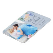 ダスティブルー花模様 |石板写真の日付を保存 マグネット (左側)