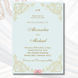 ダスティブルー華美ヴィンテージバロ結婚ーク 招待状