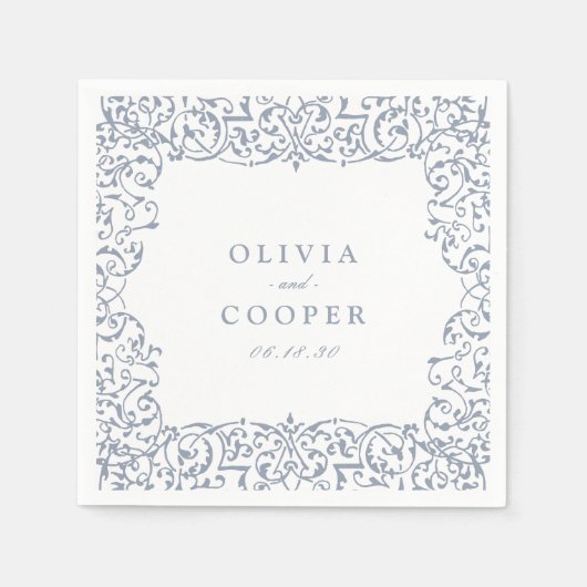 ダスティブルー華美ヴィンテージフレクラシックーム結婚の スタンダードカクテルナプキン (正面)
