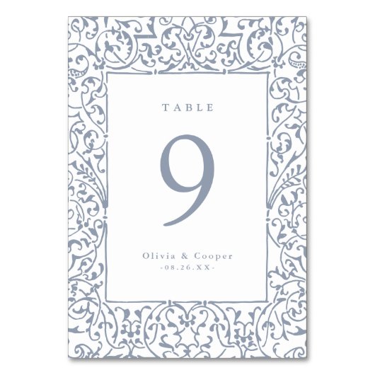 ダスティブルー華美ヴィンテージフレクラシックーム結婚の テーブルナンバー (正面)