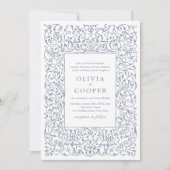 ダスティブルー華美ヴィンテージフレクラシックーム結婚の 招待状 (正面)