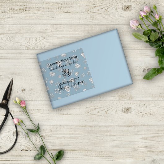 ダスティブルー葉バララインアートモダンソープラベル 長方形シール