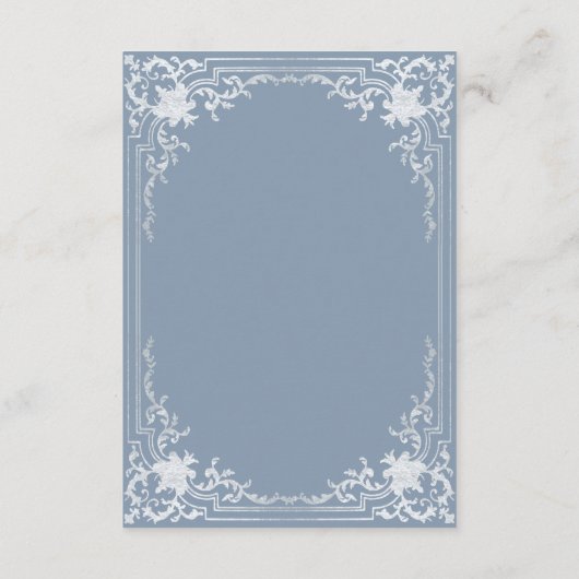 ダスティブルー詳細エレガントヴィンテージシルバー結婚ズ エンクロージャーカード (裏面)