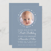 ダスティブルー誕生日ボーイフォトリトルスウィートアート 招待状 (正面/裏面)