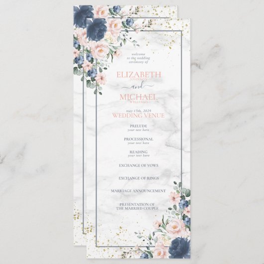 ダスティブルー赤面ピンクウォーター結婚式 プログラム (正面/裏面)