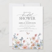 ダスティブルー赤面ピンクガーデンエレガントブライダルシャワー 招待状 (正面)