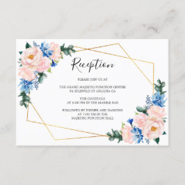 ダスティブルー赤面ピンクジオメトリックフローラ披露宴 エンクロージャーカード