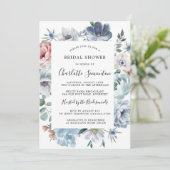 ダスティブルー赤面ピンクピーチフローラブライダルシャワー 招待状 (スタンド正面)
