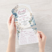 ダスティブルー赤面ピンクフローラブライダルシャワー オールインワン招待状 (貼ってはがせる)