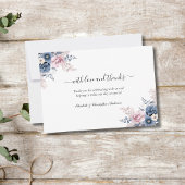 ダスティブルー赤面ピンクフローラボタニカル結婚ズ サンキューカード