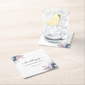 ダスティブルー赤面ピンクフローラボタニカル結婚ズ スクエアペーパーコースター (インサイチュ)