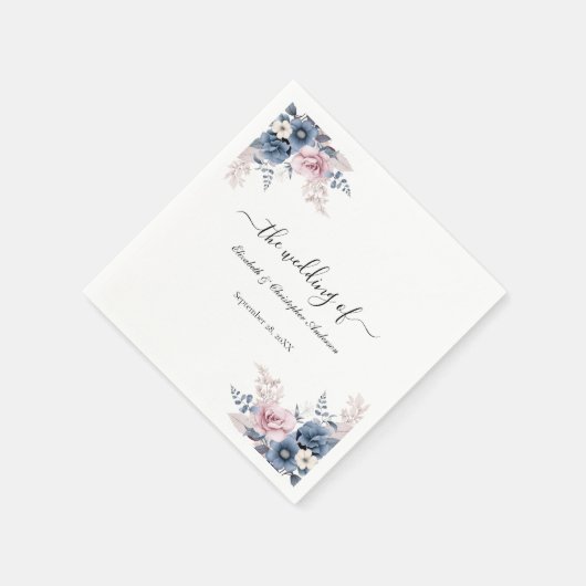 ダスティブルー赤面ピンクフローラボタニカル結婚ズ スタンダードカクテルナプキン (角)
