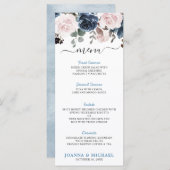 ダスティブルー赤面ピンクフローラボタニカル結婚ズ メニュー (正面/裏面)