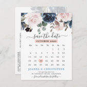 ダスティブルー赤面ピンクフローラ日付を保存 案内ポストカード (正面/裏面)